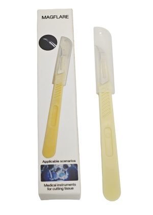 MAGFLARE Medical Instruments for Cutting Tissue Disposable Tissue Cutting Scalpel, #12 Curved Stainless Steel Blade with Non-Slip Plastic Handle, Protective Cap Included